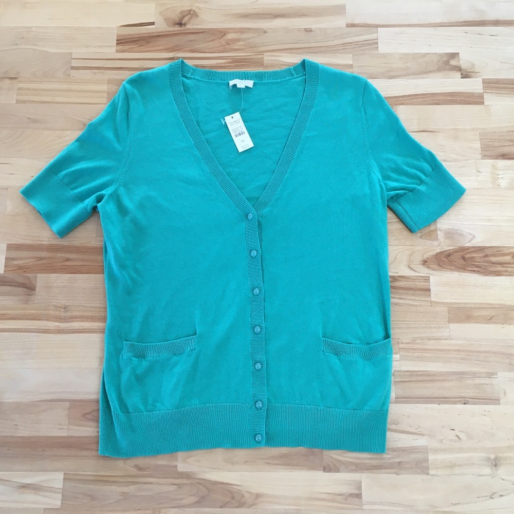 NWT Talbots teal short sleeve cardigan, SP